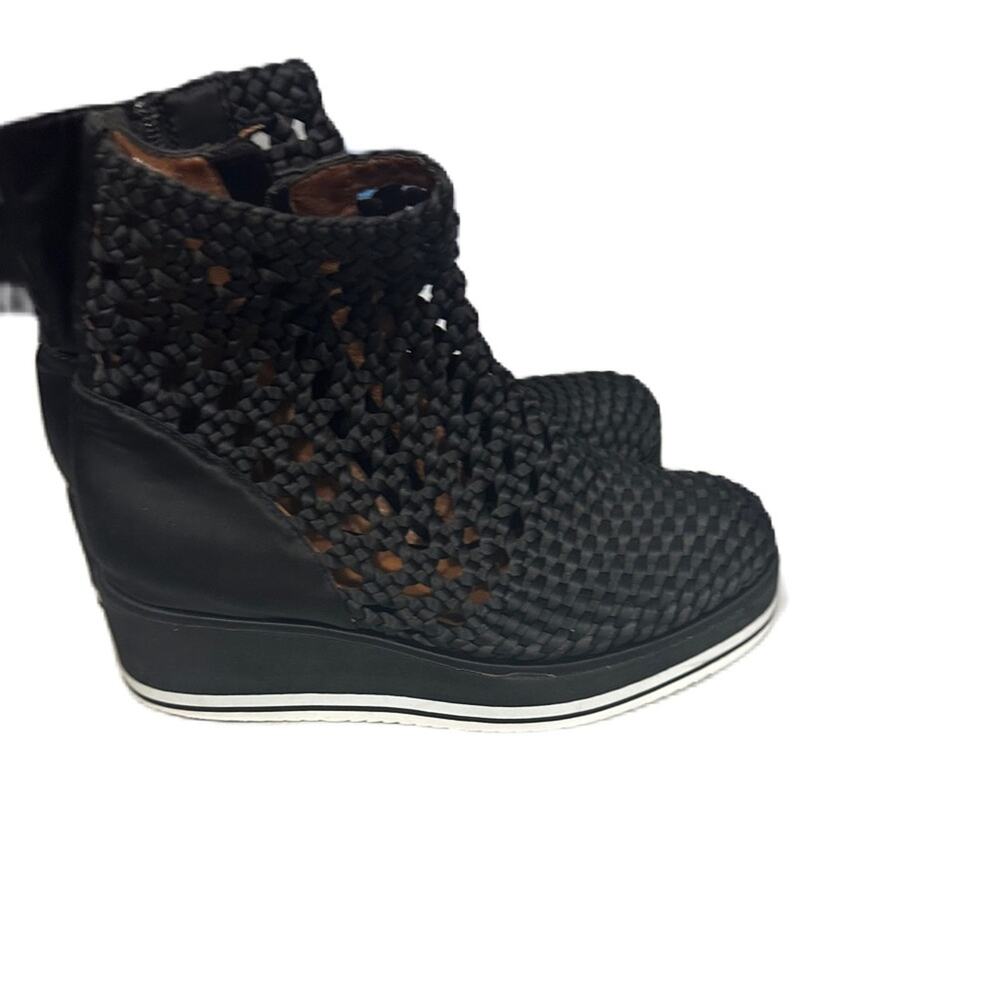 EUC Jeffrey Campbell Free People Y2K Black Silk Weave Wedge Booties‎ Size 8